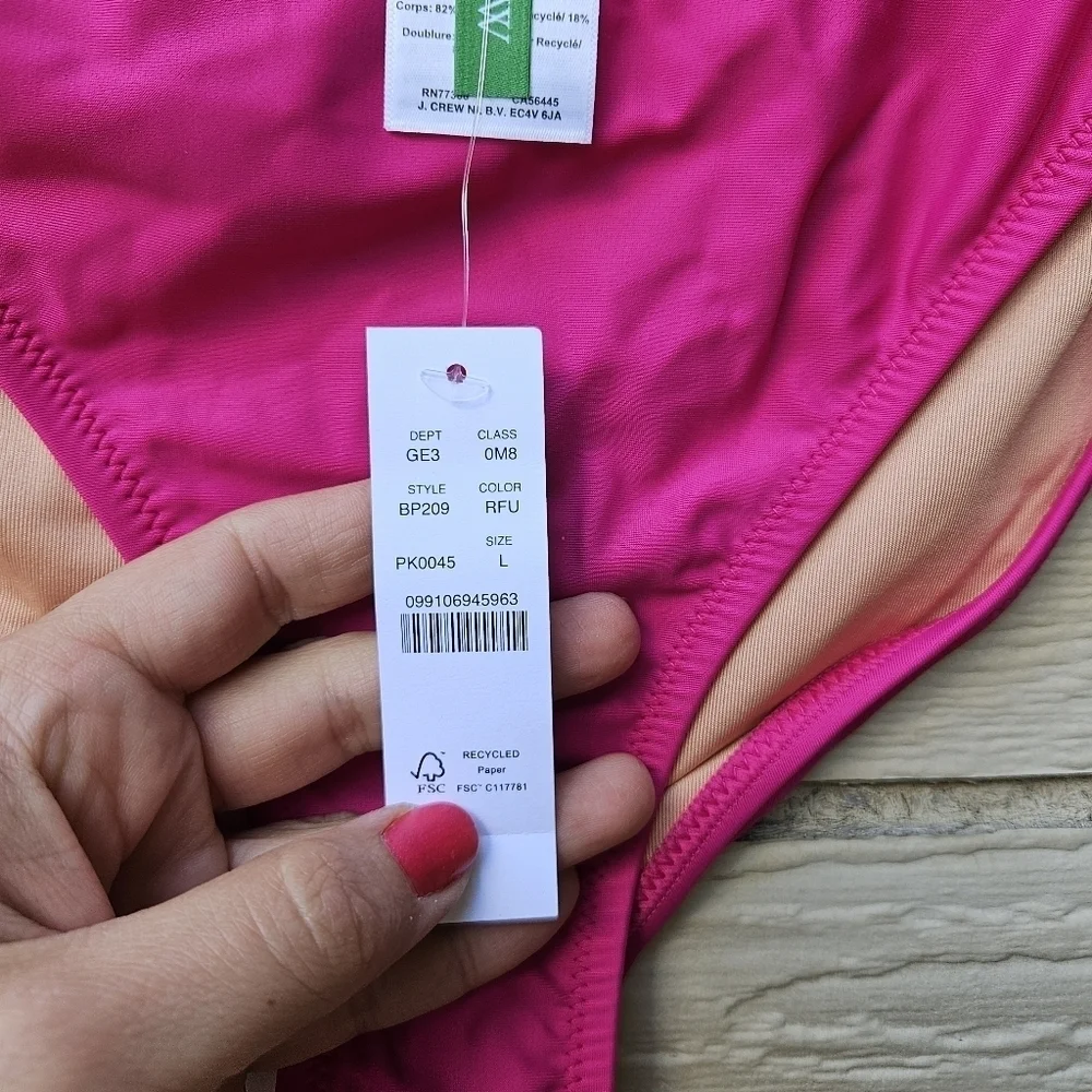 NWT J. Crew hot pink Heritage 1989 high-leg bikini bottom large